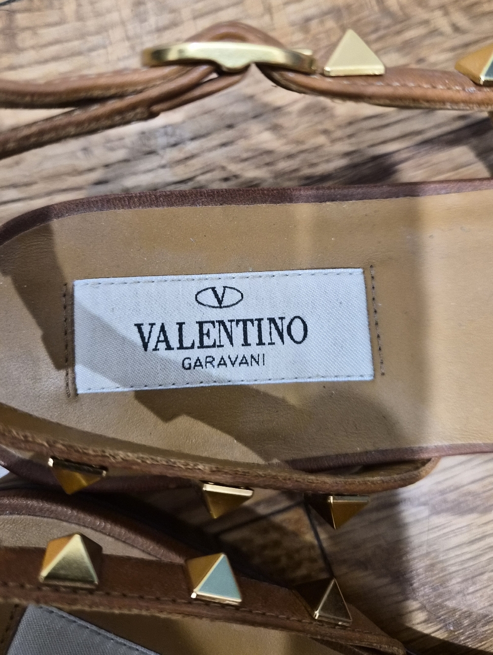 Valentino Garavani Rockstud Raffia Slingback Flats Nude Tan Leather NIB Sz 36 - Picture 9 of 16